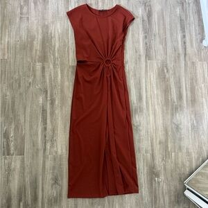 Rust Fitted Midi Cut Out Dress